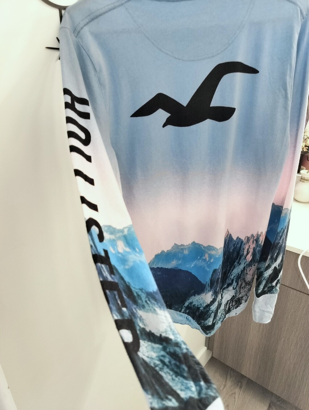 Hollister Men’s S Scenic Mountain Ombre Long Sleeve Graphic Tee Big Back Log - Picture 8 of 13